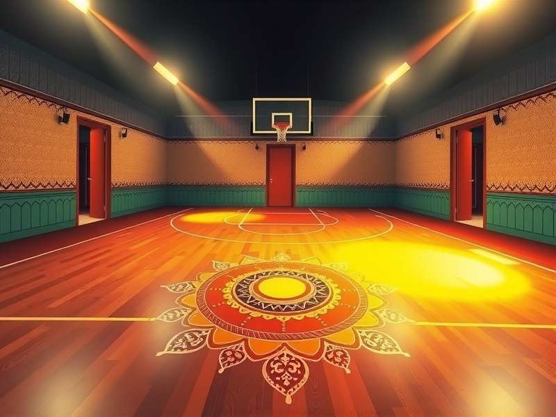 VR Hoop Legend Indian style basketball court with rangoli designs